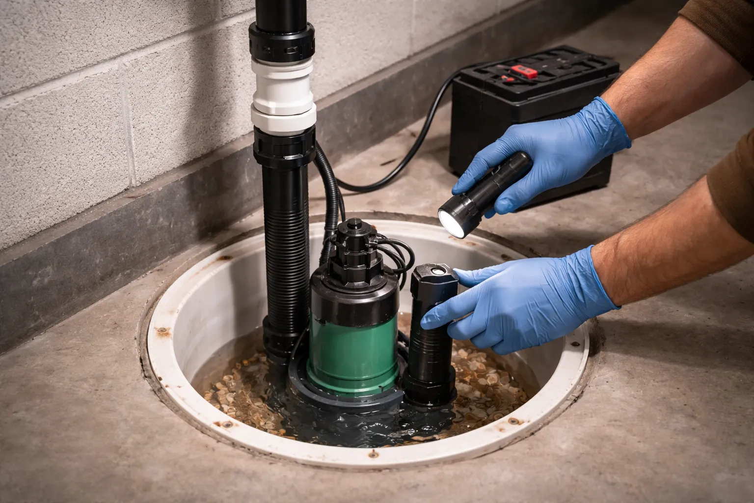 Sump pump installation in basement