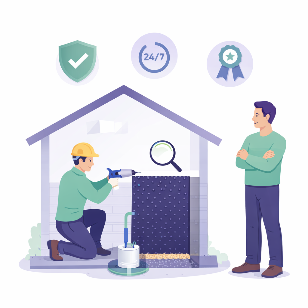 Basement waterproofing professionals at work